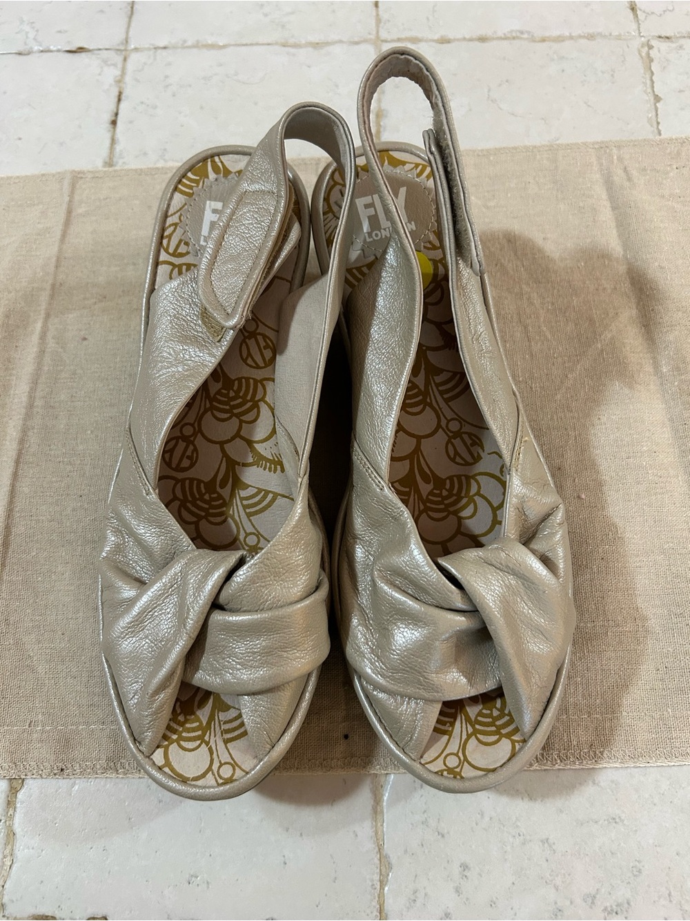 Fly London Women’s Cream Metallic Knot Slingback Sandal